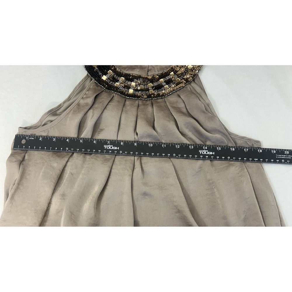 Adiva Slate Grey Satiny 2 Layer Flowy Fairy Blouse Embellished Neckline Sz L - Picture 8 of 9